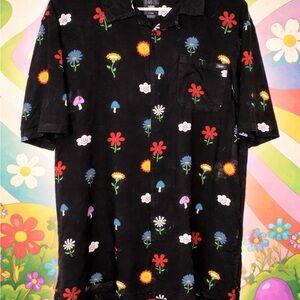 Vans Black Shirt with Colorful Floral and Mushroom Print